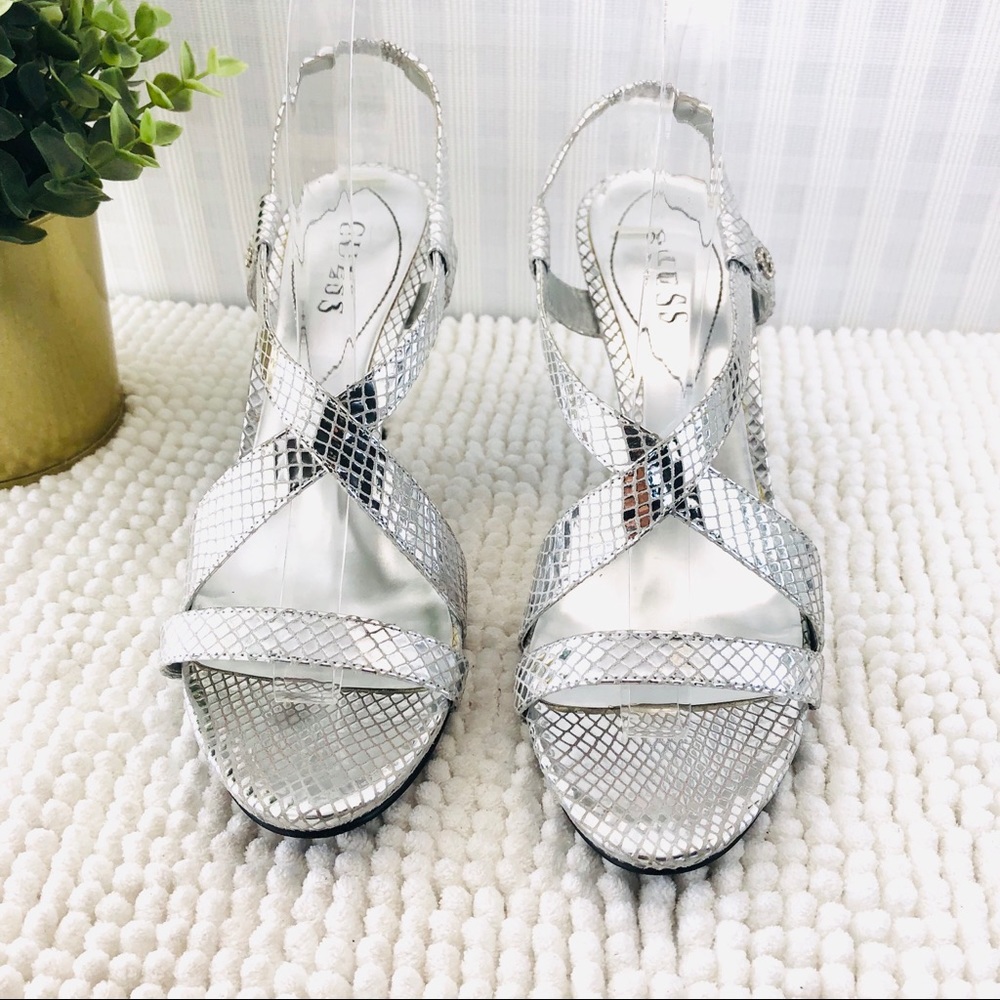 Guess heels silver crisscross sandals size 8.5 M - Picture 2 of 8
